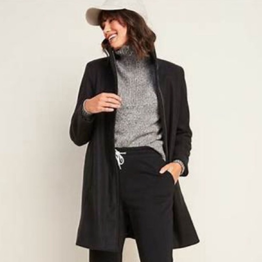 Old Navy Coat Funnel Neck Pockets Full Zip Classic| Black| Medium